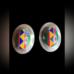 Vidal Chavez VHC Navajo Sterling Multi Stone Inlay Stud Earrings 8.65g